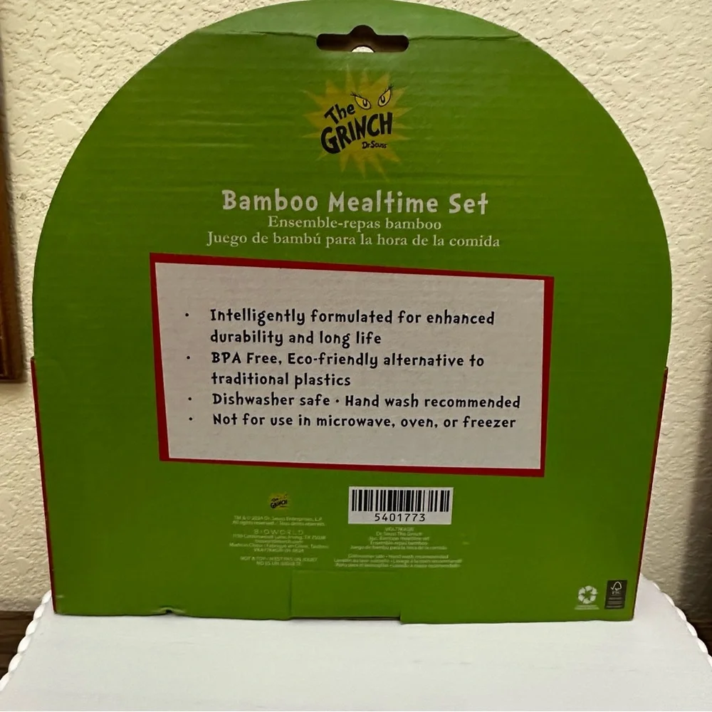 New- Dr. Seuss The Grinch Baby Bib and Dish Set Blue, Green & White